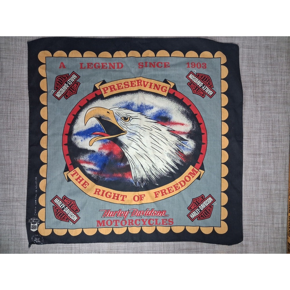 Harley Davidson Bandana Vintage Eagle Freedom Biker Scarf Made in USA Black Grey
